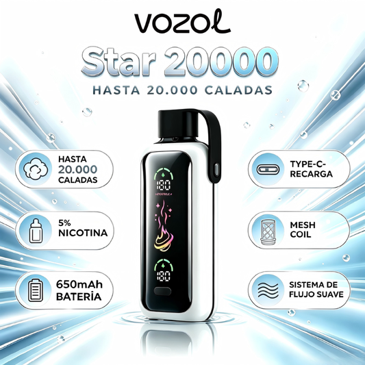 VOZOL Star 20000 vape desechable con pantalla HD, Dual Mesh Coil y hasta 20000 caladas